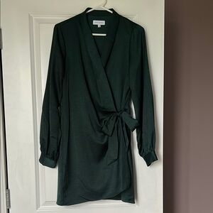 Lost + Wander Green Wrap Tie Front Dress